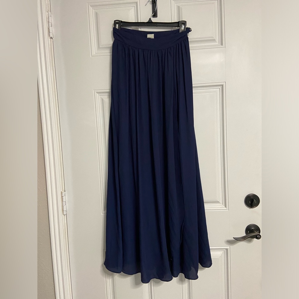 M- HITHERTO Navy Drape Panel Maxi Skirt